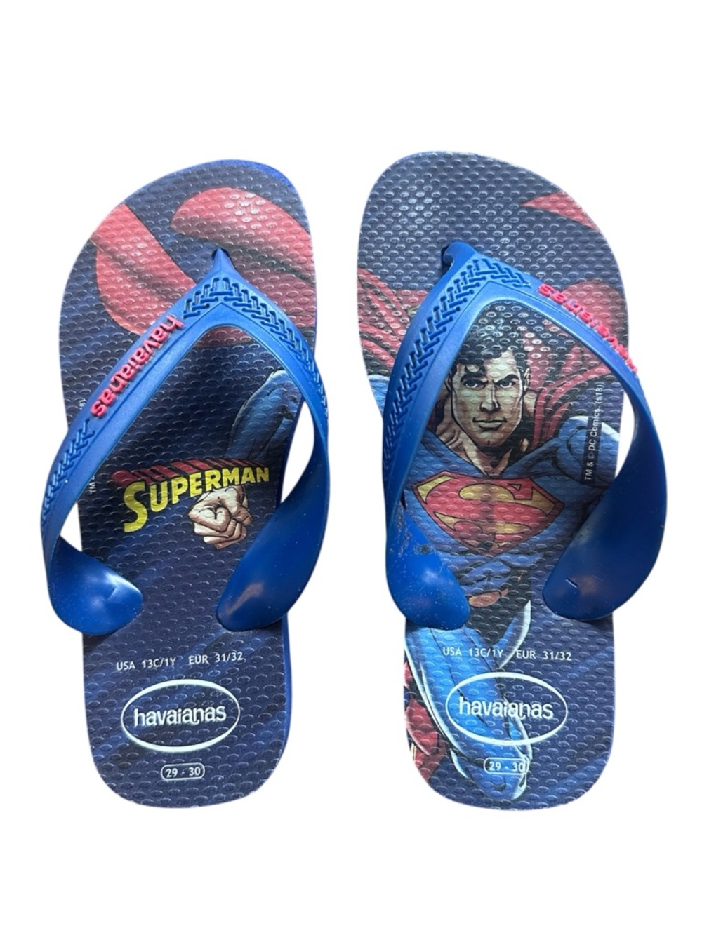 Havaianas Blue Superman Flip Flops Kids DC Comics Beach Sandals Size 13C 1Y